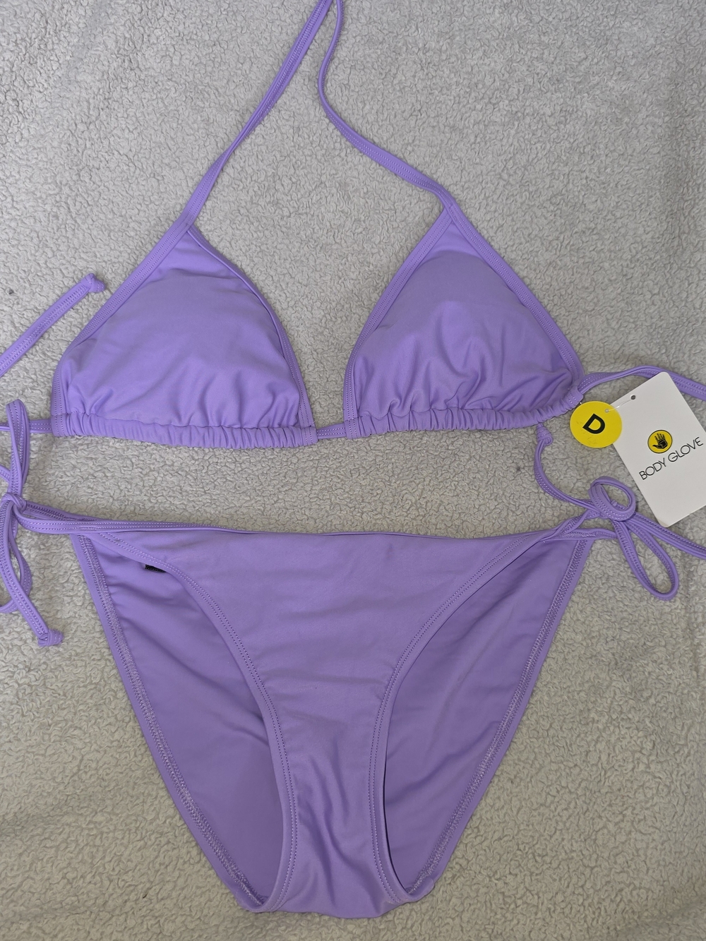 NWT Body Glove Lilac Triangle Tie Bikini SET top D cup/btm Sz L